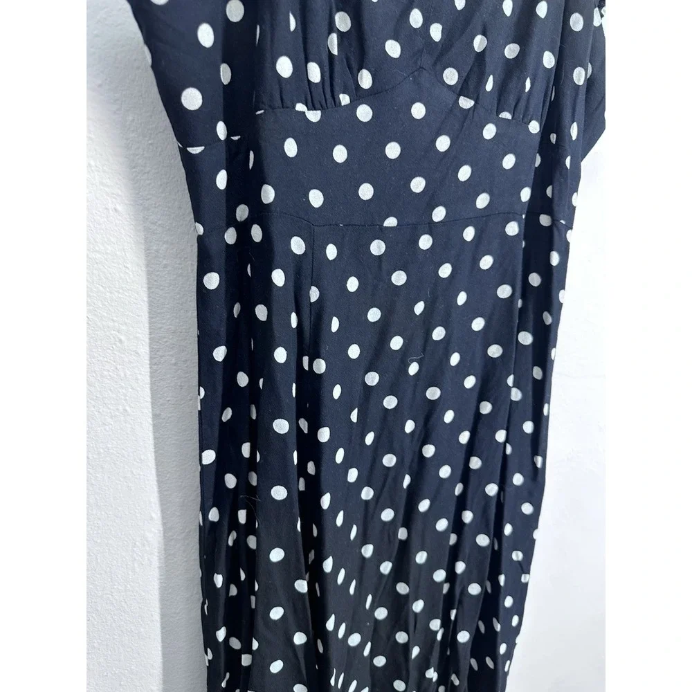 Coquette Puff Sleeve MEDIUM Black White Polka Dot 40s Style Midi Sun‎ Dress